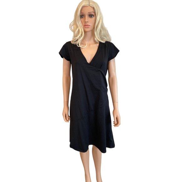 Alpine Design Black Faux Wrap Athleisure Studio Dress Women’s XL Cap Sleeves - Picture 2 of 12